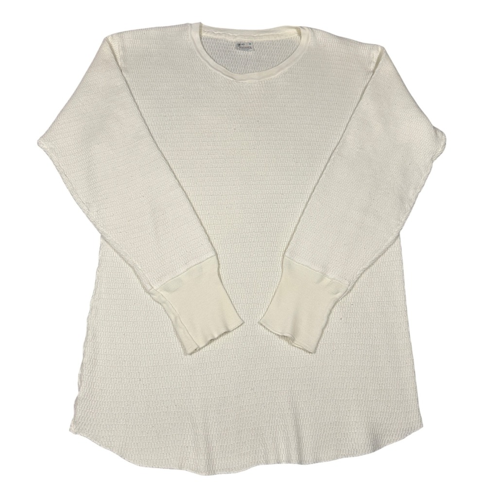 Vintage 80s Jockey Waffle Knit Thermal Shirt Men Size M Cream Cotton Long Sleeve